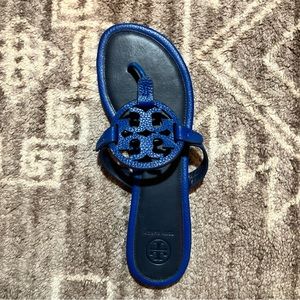 Tory Burch Miller Nautical Blue  Tumbled Leather Sandals 9 M RIGHT SIDE ONLY